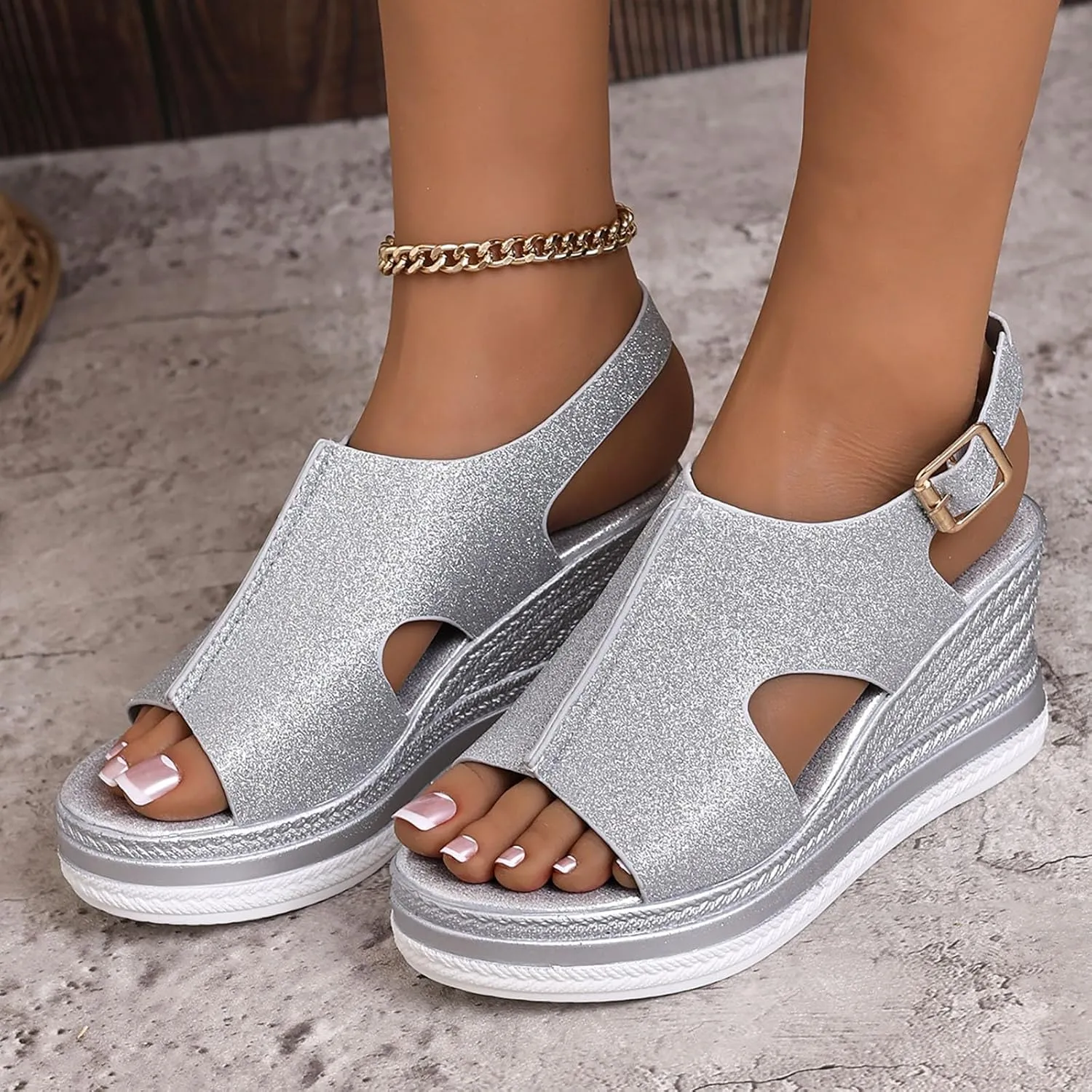 Espadrilles Wedge Heels for Women Fish Mouth Ankle Strap Slingback Sandals Casual Non-Slip Platform Wedge Sandals Comfortable Outdoor Shoes