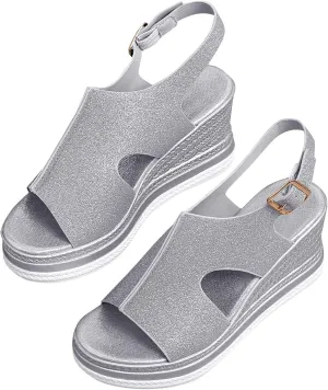 Espadrilles Wedge Heels for Women Fish Mouth Ankle Strap Slingback Sandals Casual Non-Slip Platform Wedge Sandals Comfortable Outdoor Shoes