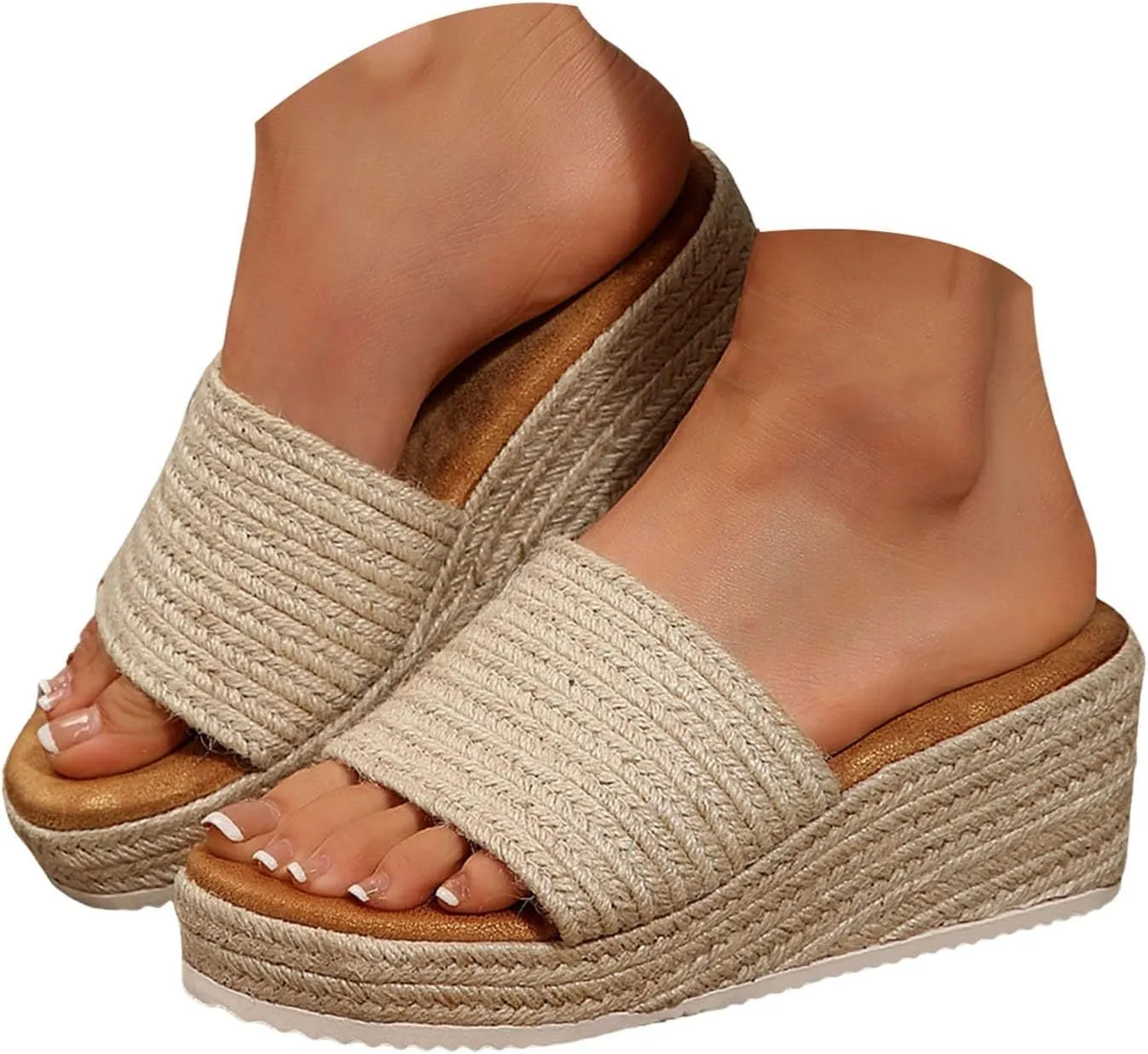 Espadrilles Wedge Sandals for Women,Walking Platform Sandals Fleece Lined Slippers for Women Summer Casual Fashion Beach Vacation Walking Fashionable Bohemia Dressy Sandal