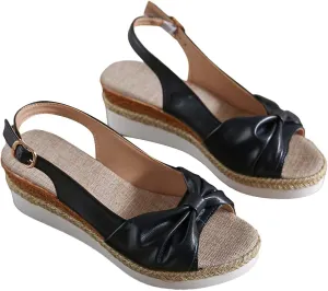 Espadrilles Wedges For Women Open Toe Slingback Platform Sandals Bow Wide Width Ankle Strap Mules Summer Fashion Slip On Beach Dress Shoes