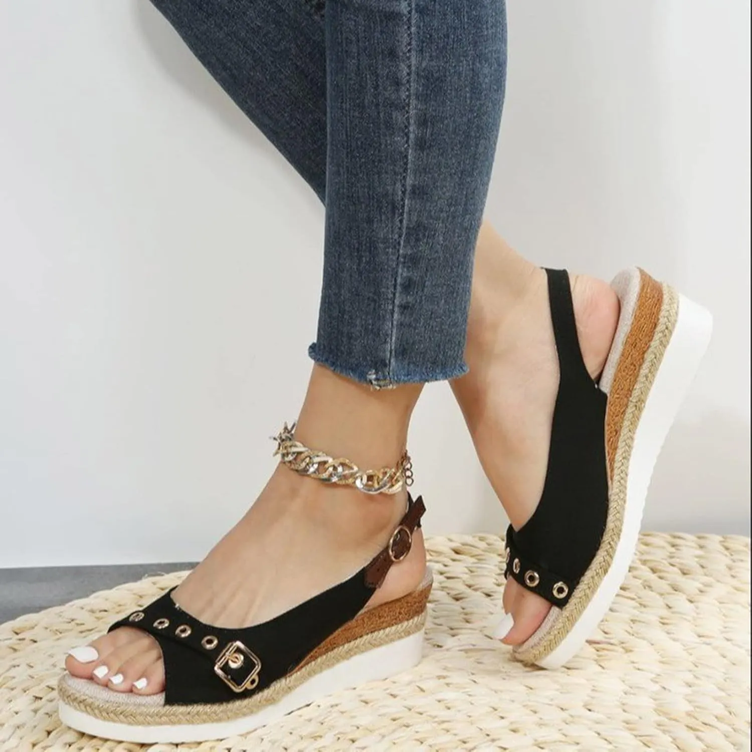 Espadrilles Wedges Heels for Women Closed Toe Sandals Women Comfortable Ankle Strap Platform Sandals Cute Slingback Wedge Sandals Summer Dressy Wide Width Low Heel Sandals Casual ﻿