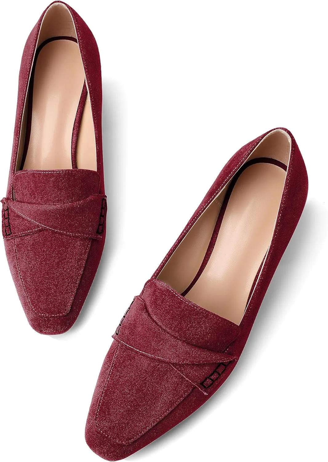 Esvowido Women's Loafer Pumps Block Chunky Heels Slip on Low Heel Pumps Square Toe Retro Work Shoes for Ladies 2.5 Inch