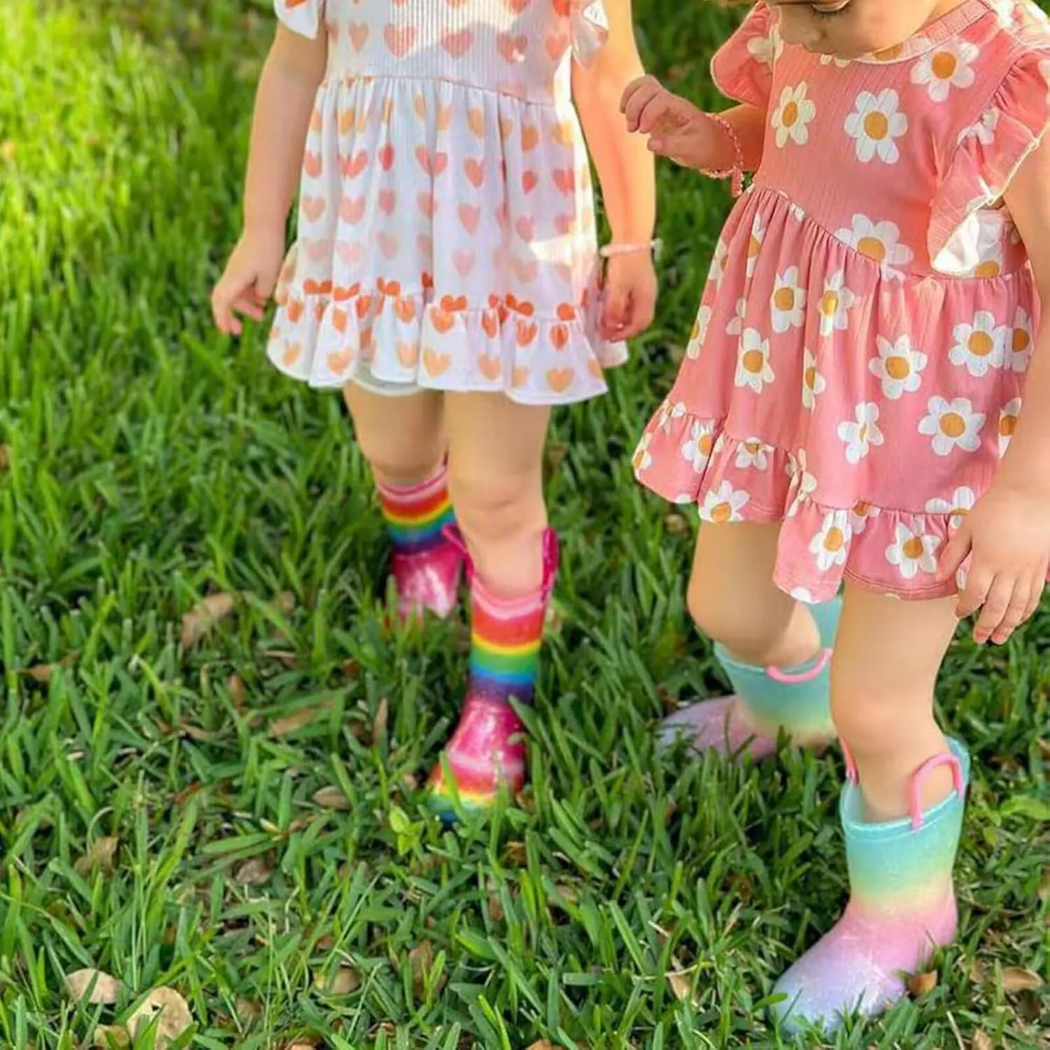 EUXTERPA Toddler Kids Waterproof Light Up Rain Boots Patterns and Glitter Boots with Handles for Boys Girls