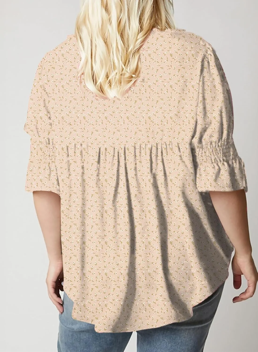 Eytino Womens Plus Size Floral Print Blouses V Neck Ruffle Flowy Short Sleeve Shirts Babydoll Casual Tunic Tops(1X-5X)
