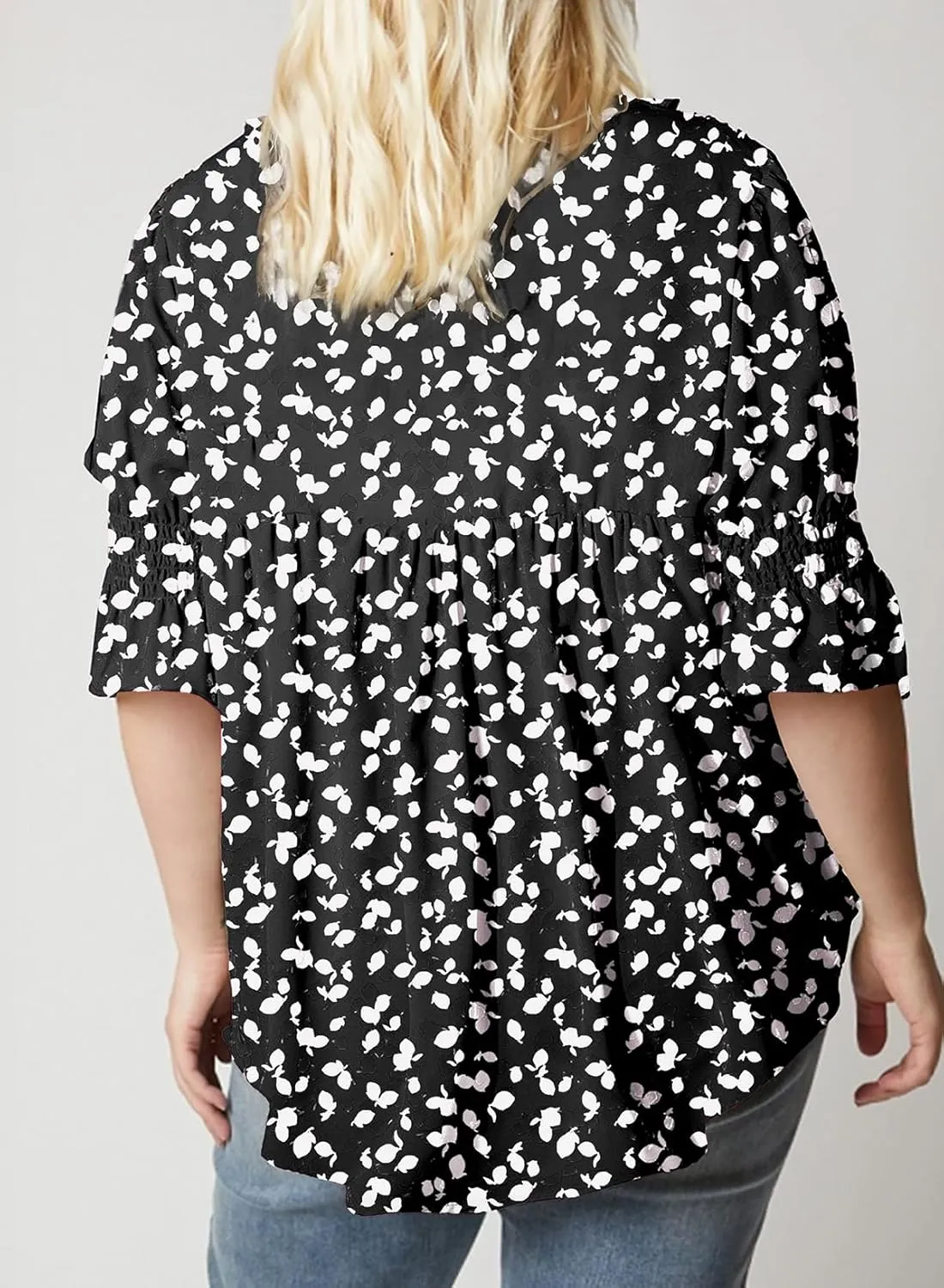 Eytino Womens Plus Size Floral Print Blouses V Neck Ruffle Flowy Short Sleeve Shirts Babydoll Casual Tunic Tops(1X-5X)