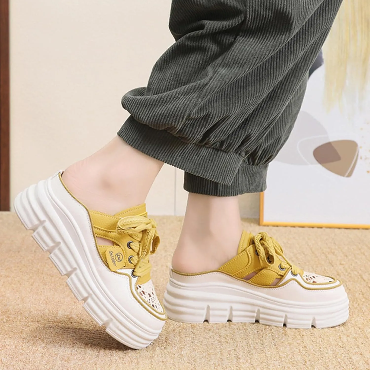Fashion Comfortable Women's Platform Sneakers with Breathable Cutout Design and Lace Up Closure - Perfect for Summer