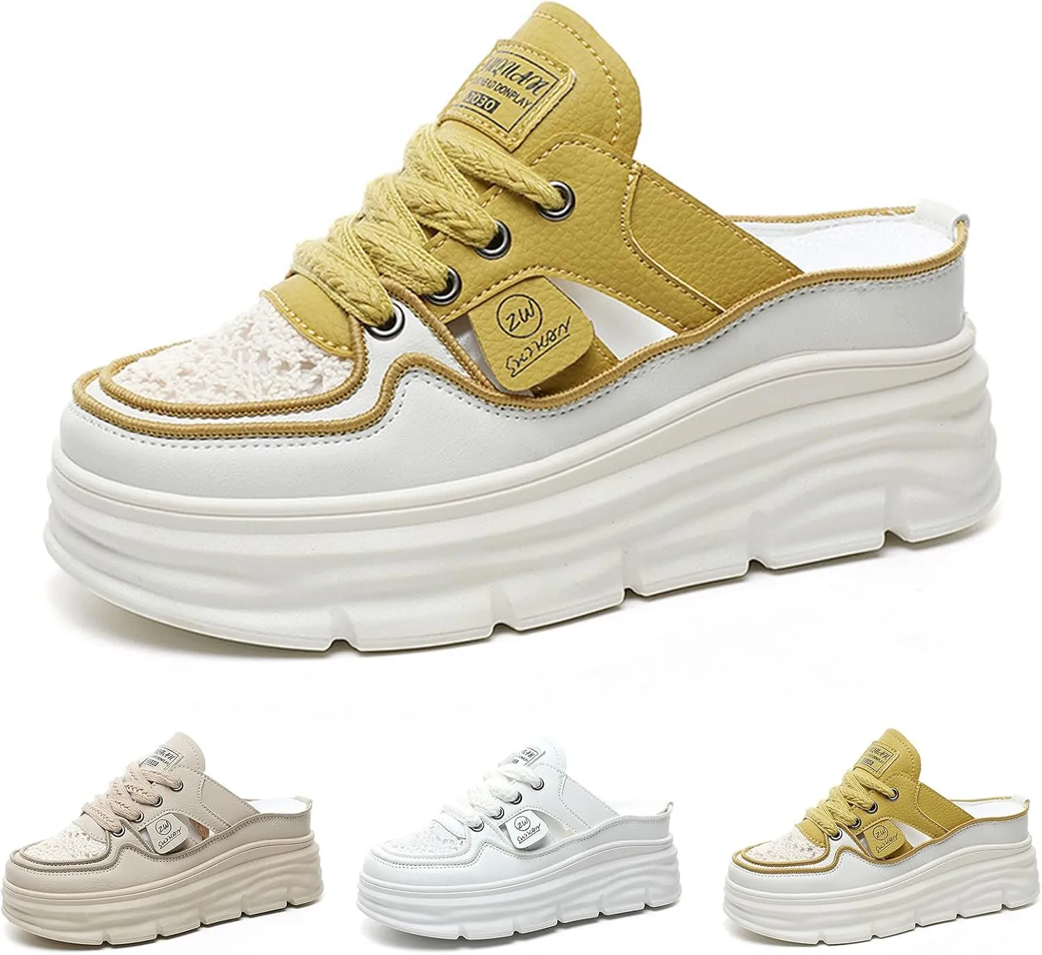 Fashion Comfortable Women's Platform Sneakers with Breathable Cutout Design and Lace Up Closure - Perfect for Summer