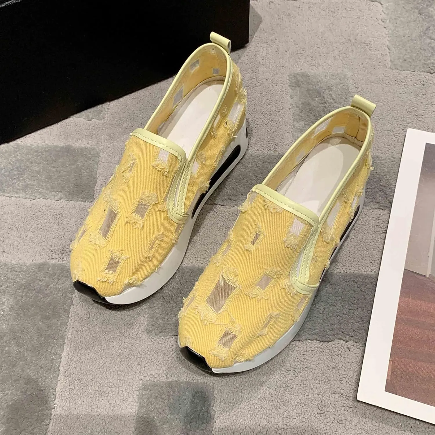 Fashion Sneakers for Women 2025, Floral Embroidery Breathable Sheer Mesh Lace Sneakers Slip on Sneakers Platform Wedge Sneakers Dressy Casual Walking Shoes