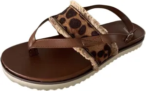 Fashion Women's Leopard Print Flat Sandals Casual Holiday Beach Flip Flops Footwear Summer Walking Sandal Shoes