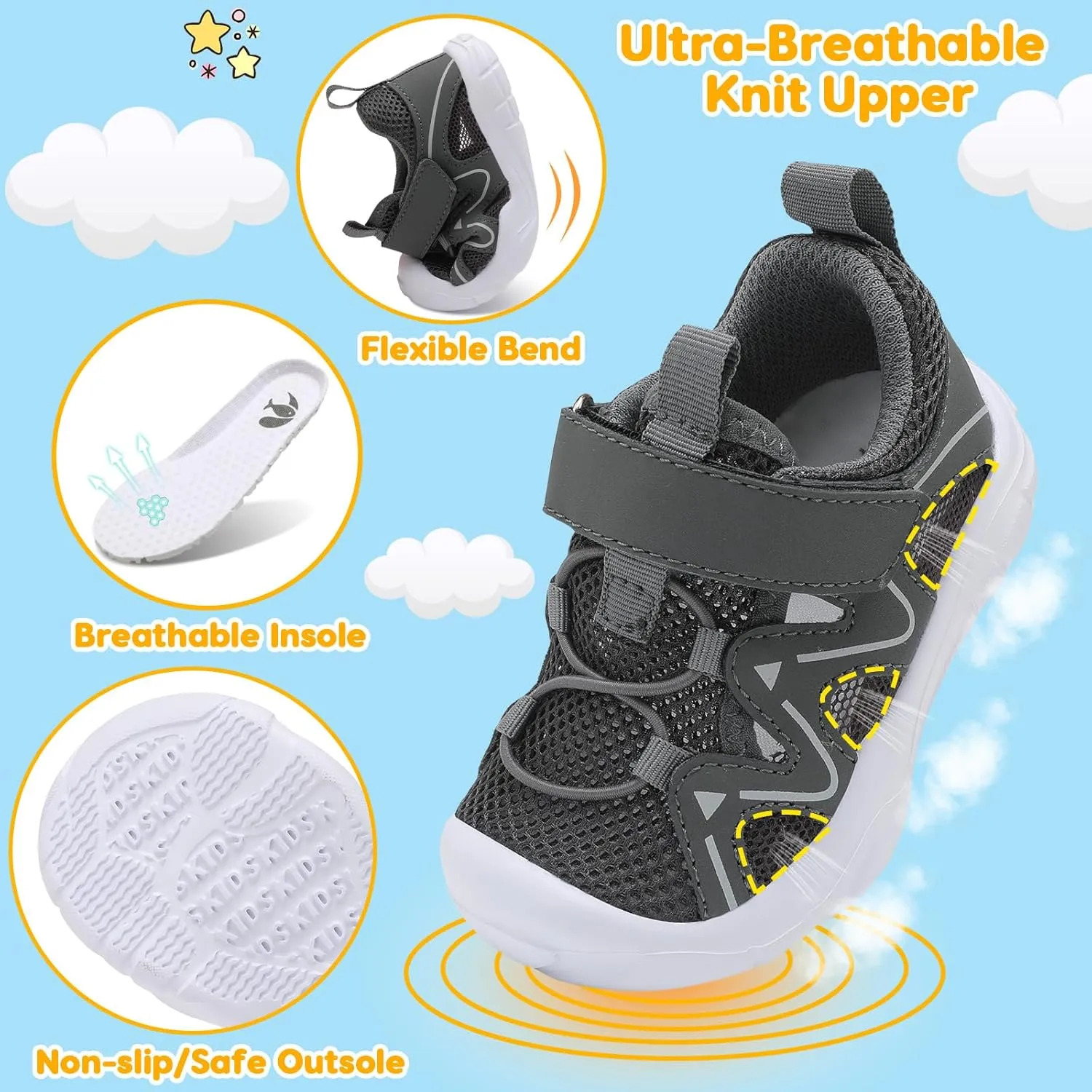 FEETCITY Wide Toddler Shoes Slip on Sneakers Boys Girls Toddler Tennis Shoes Sports Shoes Walking Shoes