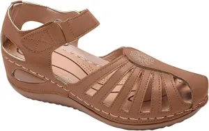 FFMA Sandals Womens Summer Wedge Sandals Closed Toe Ladies Orthopedic Sandal Roman Leather Sandals Platform Vintage Soft Wide Fit Summer Garden Shoes