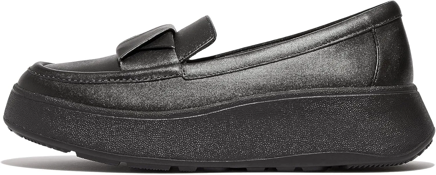 FitFlop F-Mode Folded-Leather Flatform Women’s Loafers – Slip-on Style – Padded Leather Footbed – Round-Toe