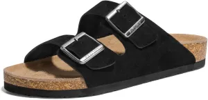 FITORY Mens Leather Sandals with Arch Support, Open Toe Slides Adjustable Buckles for Summer Size 7-13