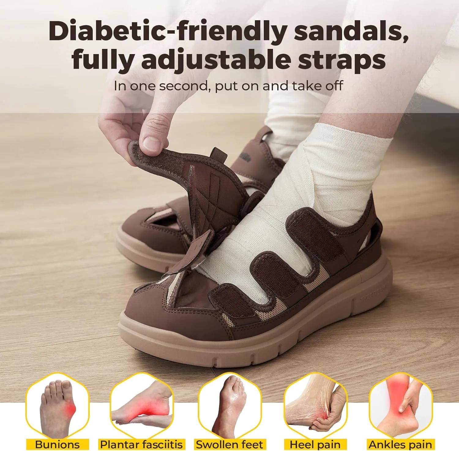 FitVille Diabetic Sandals for Men Extra Wide Width with Arch Support Plantar Fasciitis Sandals for Men with Fully Adjustable Straps Comfortable Mens Extra Wide Sandals Lightweight