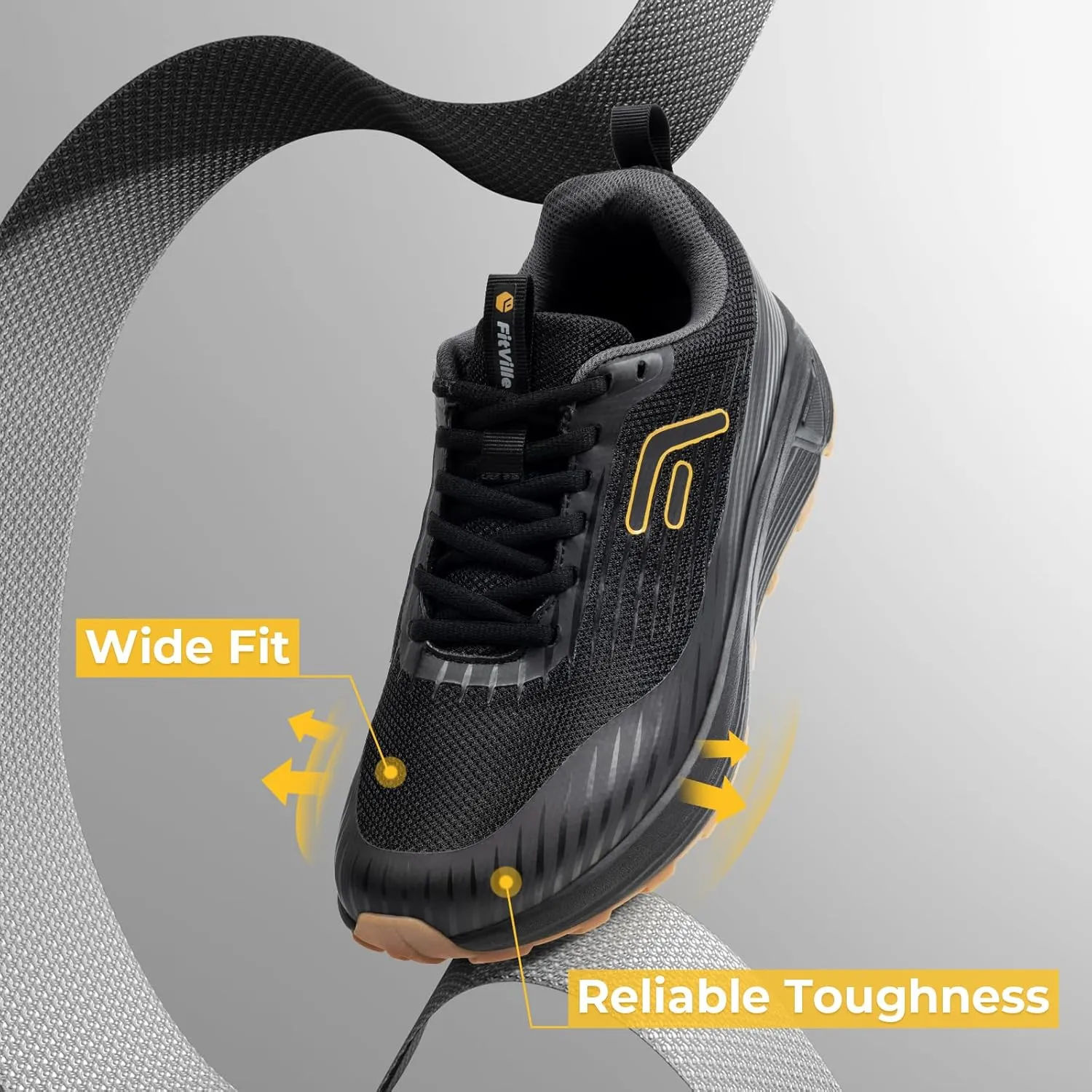 FitVille Extra Wide Walking Shoes for Men Orthopedic Trail Running Shoes Sneakers for Plantar Fasciitis Foot Pain Relief