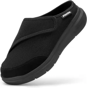 FitVille Women's Slippers Slip on Mules Clogs, Adjustable Closure Diabetic Walking Shoes for Women Extra Wide Width for Swollen Feet Plantar Fasciitis Indoors Outdoors