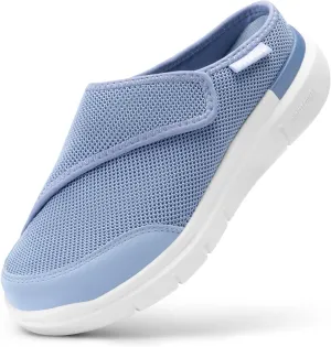 FitVille Women's Slippers Slip on Mules Clogs, Adjustable Closure Diabetic Walking Shoes for Women Extra Wide Width for Swollen Feet Plantar Fasciitis Indoors Outdoors