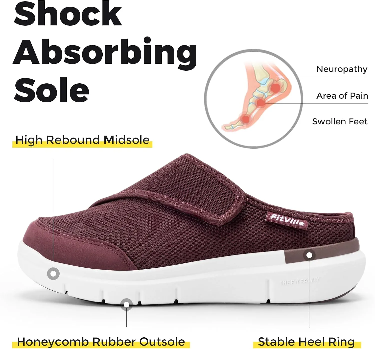 FitVille Women's Slippers Slip on Mules Clogs, Adjustable Closure Diabetic Walking Shoes for Women Extra Wide Width for Swollen Feet Plantar Fasciitis Indoors Outdoors