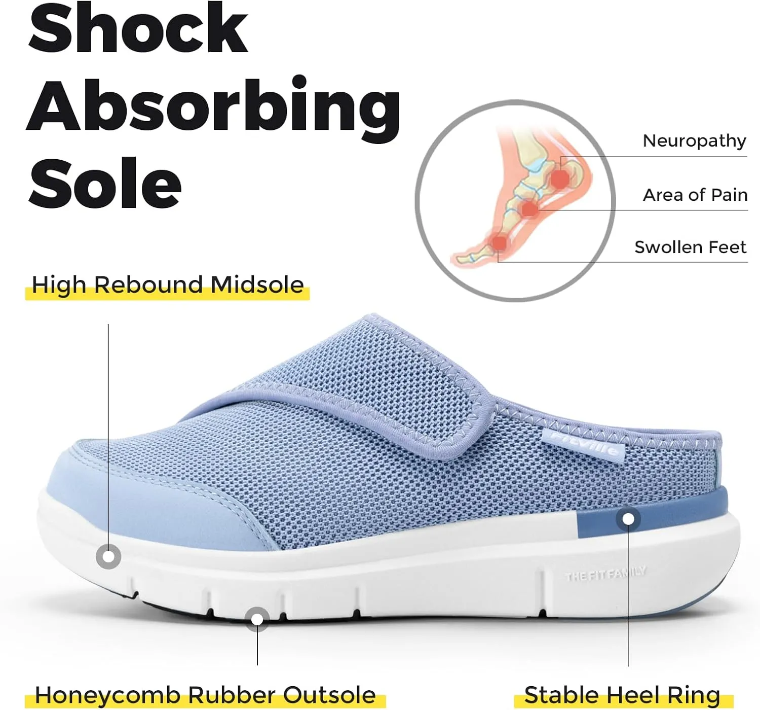 FitVille Women's Slippers Slip on Mules Clogs, Adjustable Closure Diabetic Walking Shoes for Women Extra Wide Width for Swollen Feet Plantar Fasciitis Indoors Outdoors