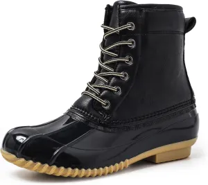 FLIOZY Women's Duck Boots Lace-Up Waterproof Snow Boots Mid-Calf Winter Boots Two Tone Rain Rubber Rain Boots