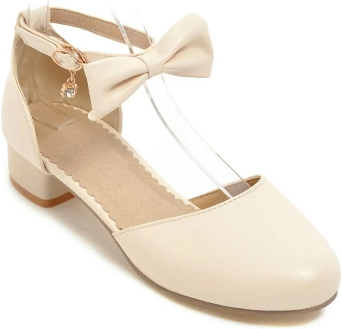Flower Girls Heels Dress Shoes Kids Closed Toe Bow Ankle Strap Mary Jane Sandals Wedding Party Princess Shoes