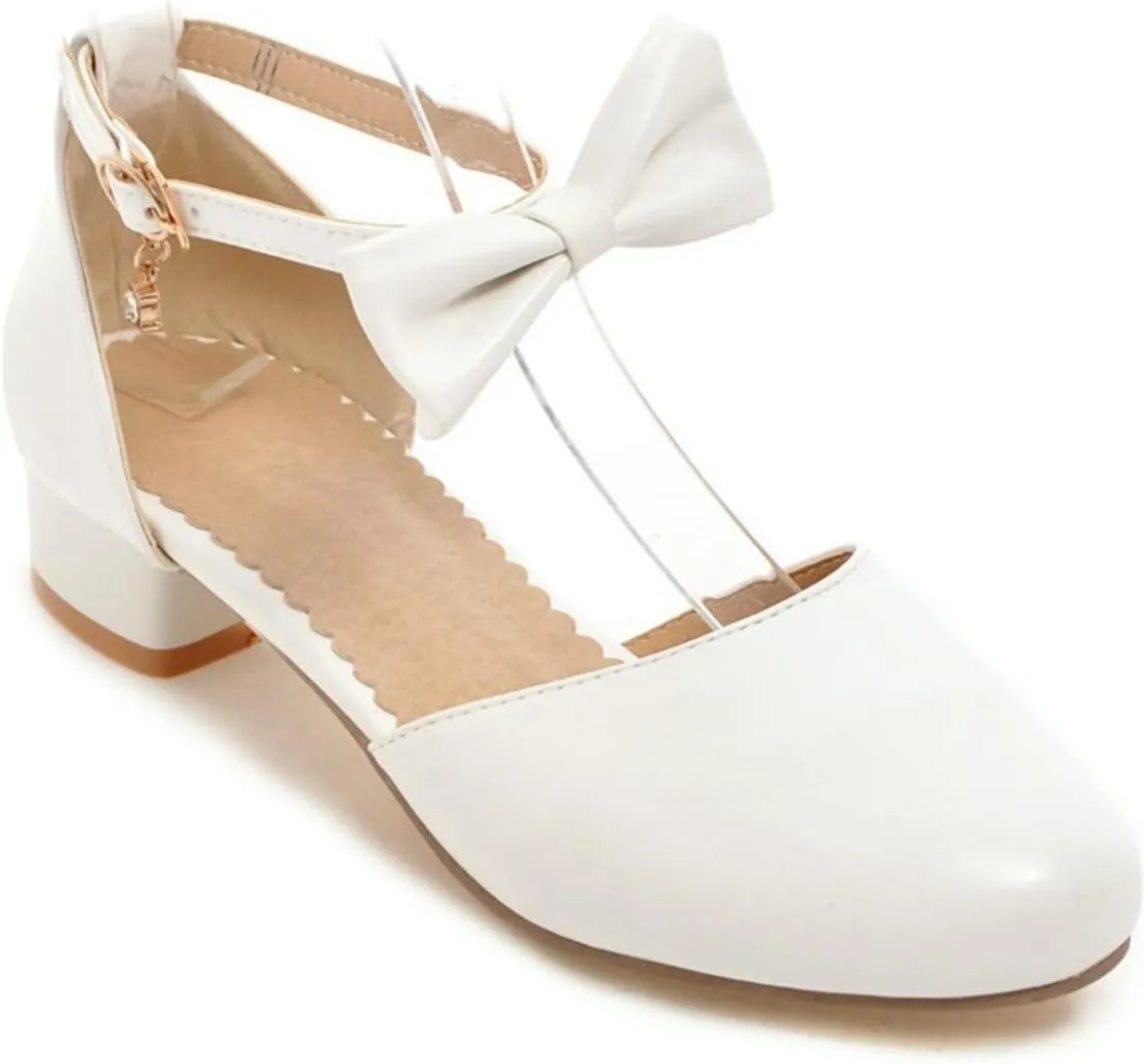 Flower Girls Heels Dress Shoes Kids Closed Toe Bow Ankle Strap Mary Jane Sandals Wedding Party Princess Shoes