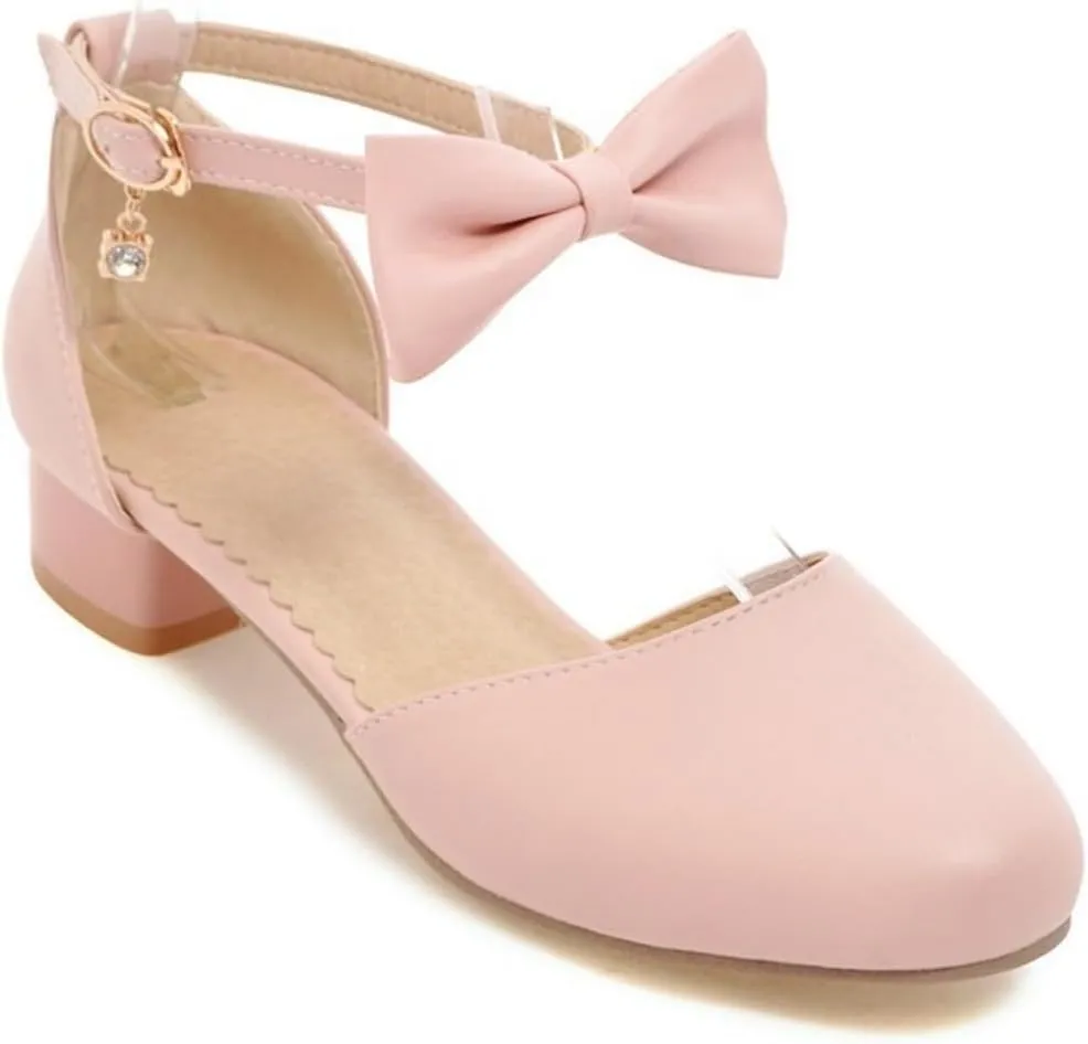 Flower Girls Heels Dress Shoes Kids Closed Toe Bow Ankle Strap Mary Jane Sandals Wedding Party Princess Shoes