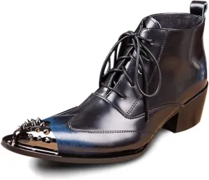 For Men Ankle Boots Pointed Lace up Wing Tip Mens Boots For Office The First Layer Of Cowhide Pure Genuine Leather