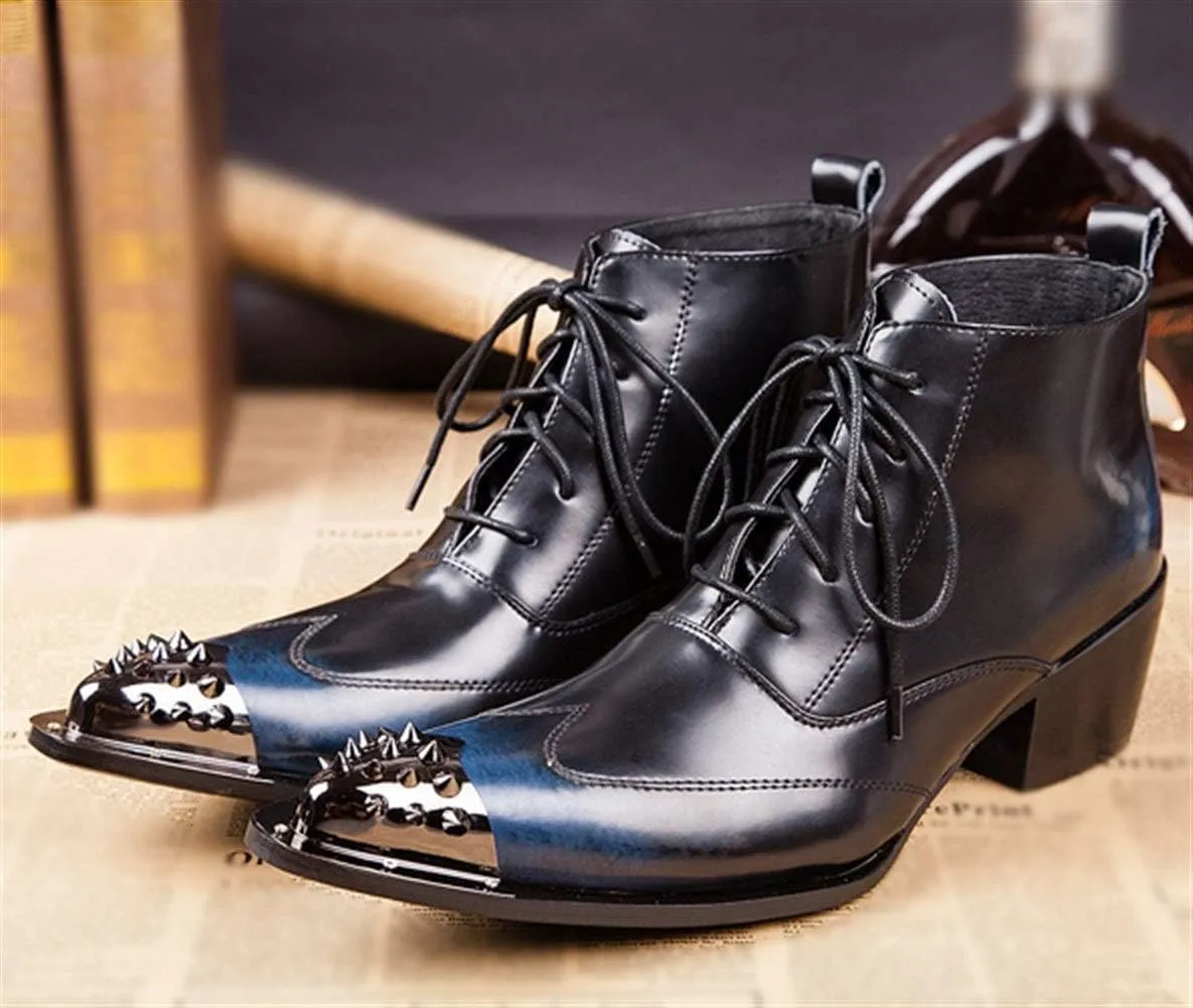 For Men Ankle Boots Pointed Lace up Wing Tip Mens Boots For Office The First Layer Of Cowhide Pure Genuine Leather