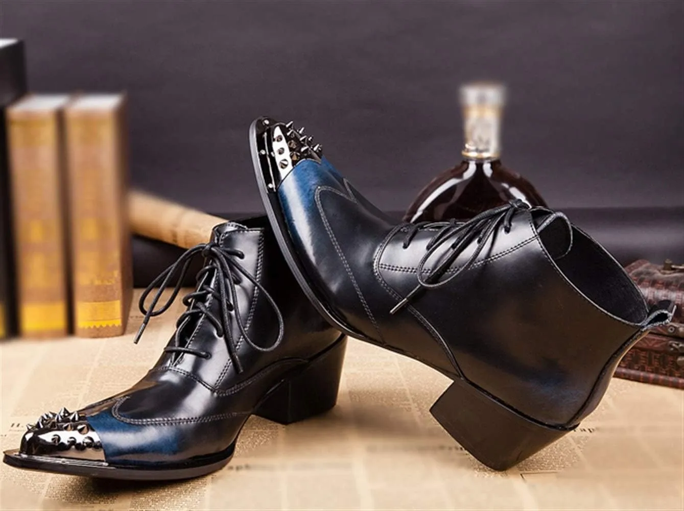 For Men Ankle Boots Pointed Lace up Wing Tip Mens Boots For Office The First Layer Of Cowhide Pure Genuine Leather