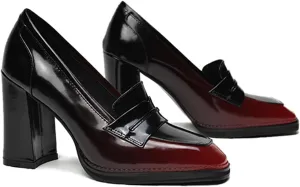 FOWT Dressy High Block Heels Loafers for Women Classical Square Toe Pumps Comfortable Slip On Walking Shoes School Uniform Goth Oxfords US Size 4-16 M