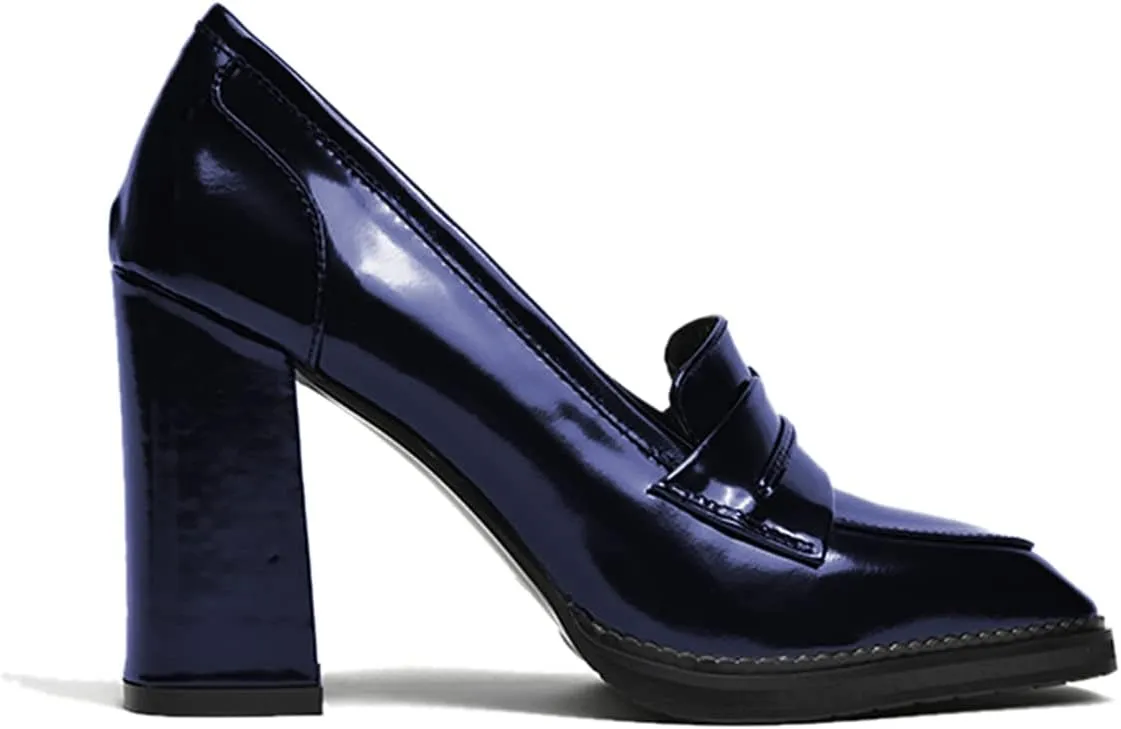 FOWT Dressy High Block Heels Loafers for Women Classical Square Toe Pumps Comfortable Slip On Walking Shoes School Uniform Goth Oxfords US Size 4-16 M
