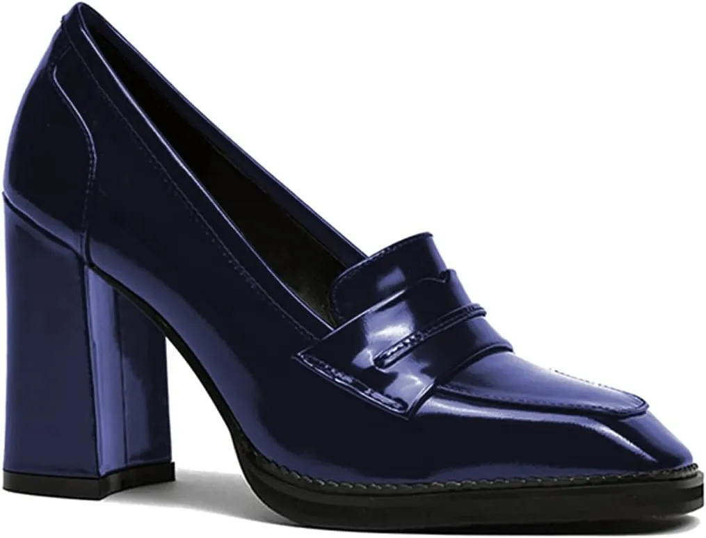 FOWT Dressy High Block Heels Loafers for Women Classical Square Toe Pumps Comfortable Slip On Walking Shoes School Uniform Goth Oxfords US Size 4-16 M