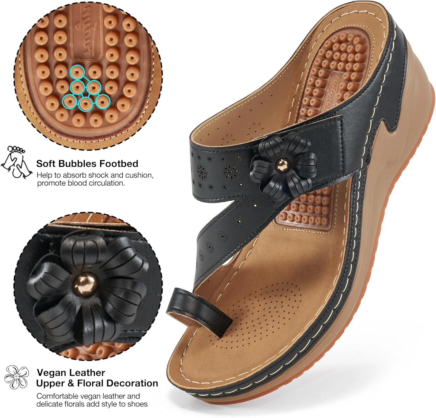 FUDYNMALC Sandals Women Wedge Shoes: Comfortable Womens Orthopedic Sandal Dressy Summer Flip Flops Fashion Walking Wedges with Adjustable