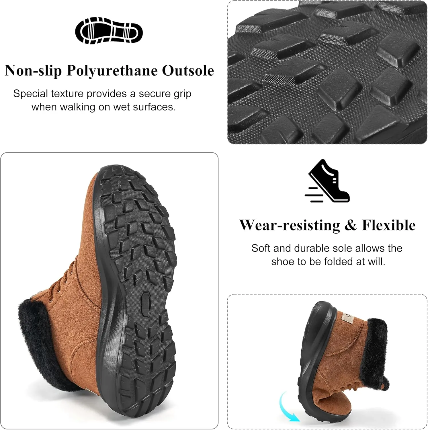 FUDYNMALC Womens Winter Snow Boots: Comfortable Warm Fur Lined Ankle Booties Lightweight Non Slip Walking Shoes Outdoor
