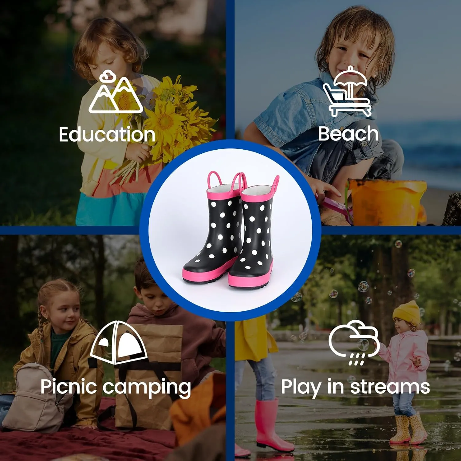 Furuian Color Changing Toddlers Kids Rain Boots for Girls Boys Waterproof Rubber Rain Boots for Toddler Girl Outdoor Rainboots with Easy-on Handles Cute Prints(Toddler/Little Kid/Big Kid)