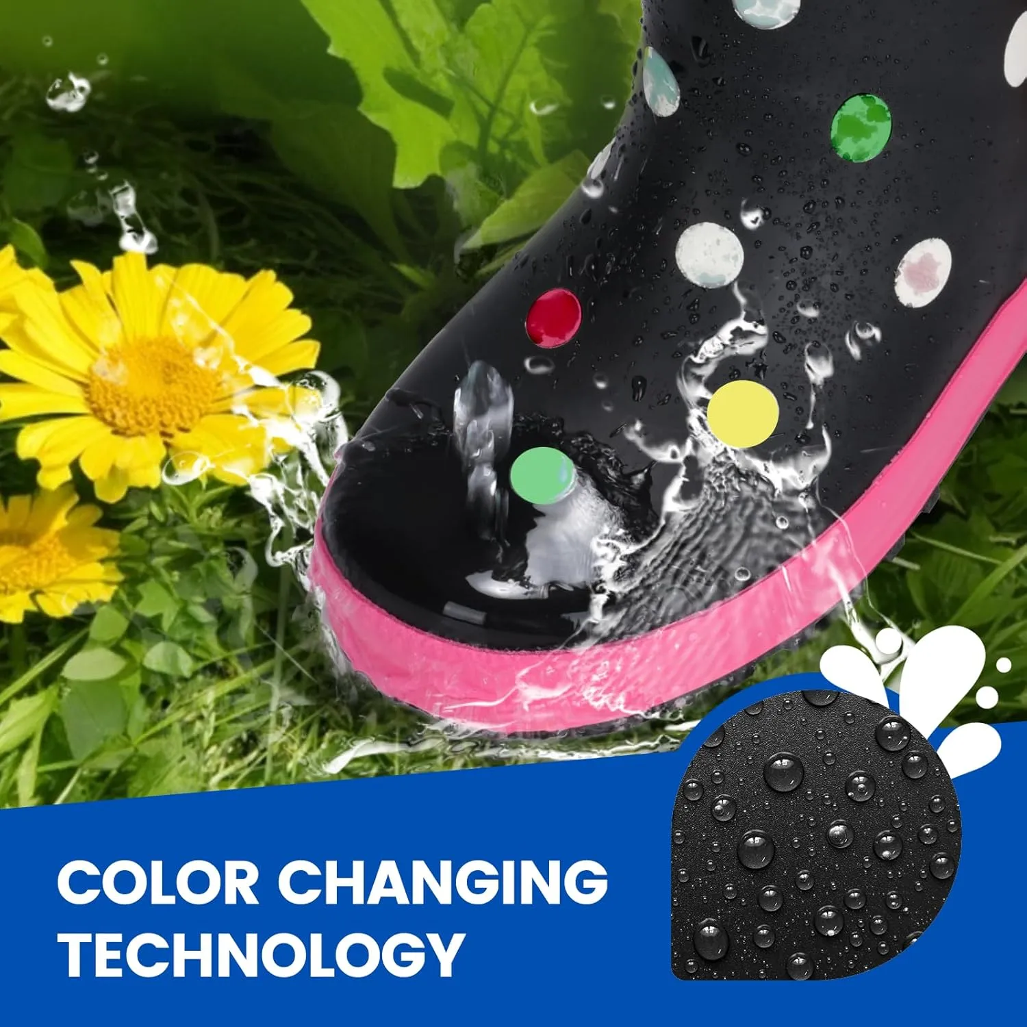 Furuian Color Changing Toddlers Kids Rain Boots for Girls Boys Waterproof Rubber Rain Boots for Toddler Girl Outdoor Rainboots with Easy-on Handles Cute Prints(Toddler/Little Kid/Big Kid)