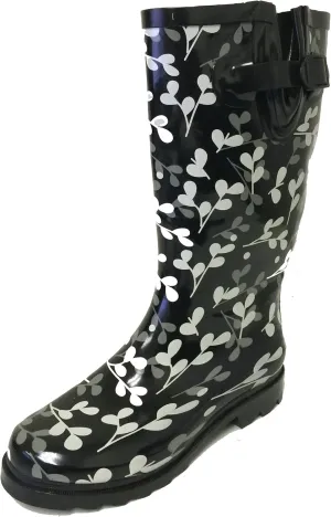 G4U Women's Rain Boots Multiple Styles Color Mid Calf Wellies Buckle Fashion Rubber Knee High Snow Shoes