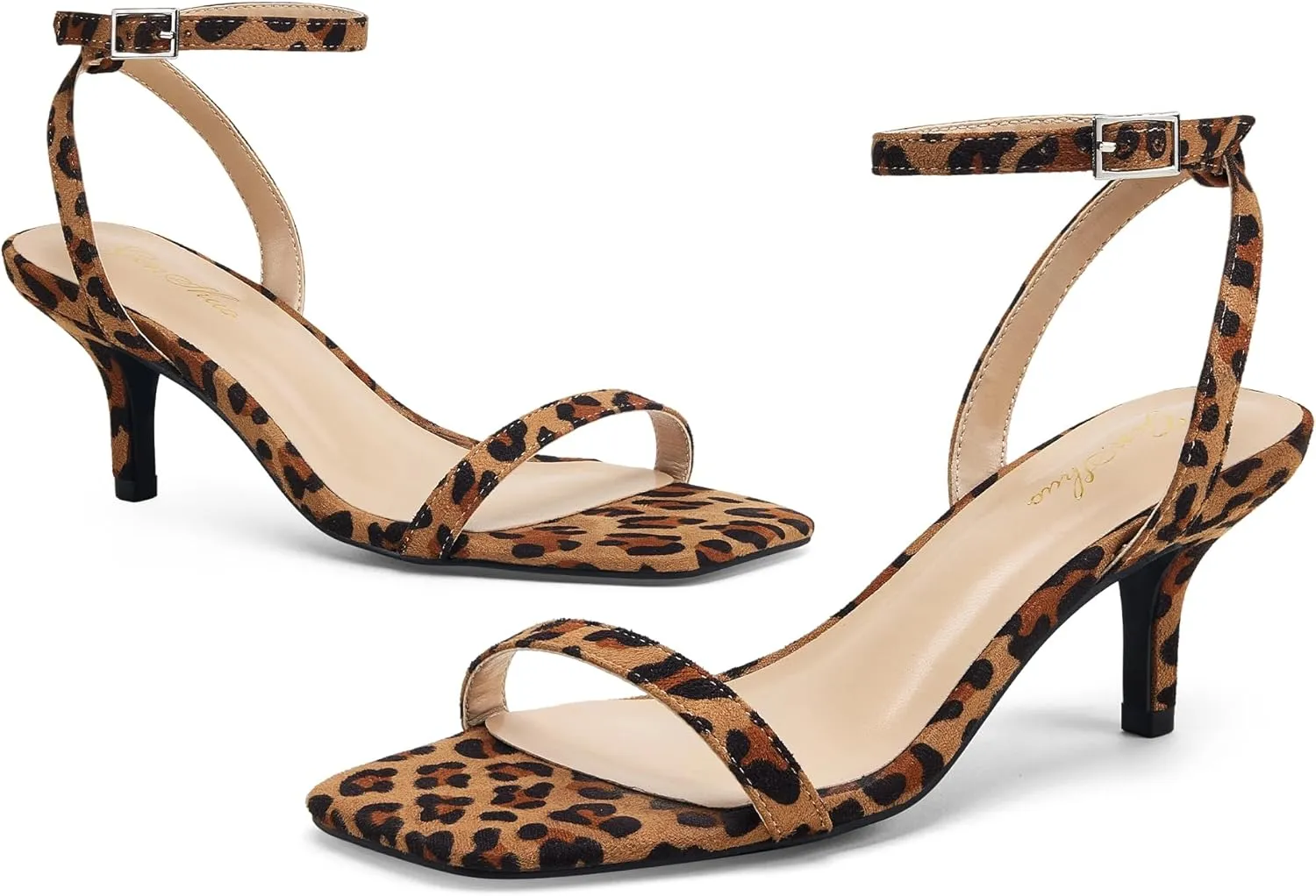 GENSHUO Square Open Toe Ankle Strap Heels Sexy Strappy Women Stiletto Heeled Sandals