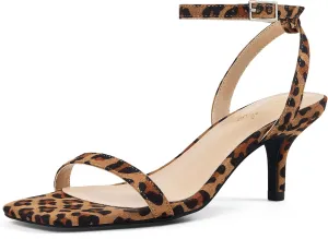 GENSHUO Square Open Toe Ankle Strap Heels Sexy Strappy Women Stiletto Heeled Sandals