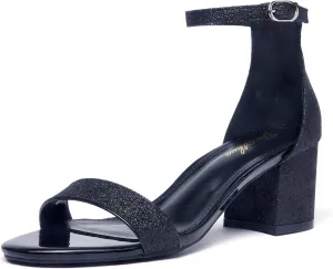 GENSHUO Women Open Toe Ankle Strap Block Chunky Low Heels Sandals for Party Prom Homecoming Dress Shoes