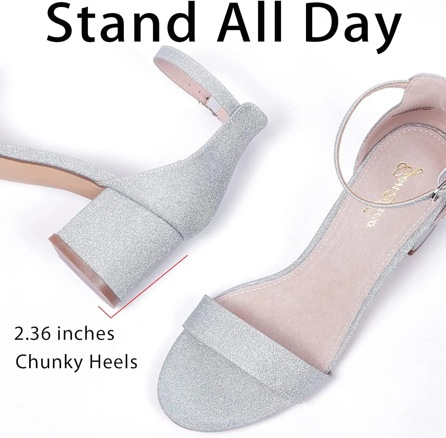 GENSHUO Women Open Toe Ankle Strap Block Chunky Low Heels Sandals for Party Prom Homecoming Dress Shoes