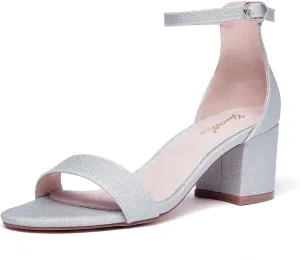 GENSHUO Women Open Toe Ankle Strap Block Chunky Low Heels Sandals for Party Prom Homecoming Dress Shoes