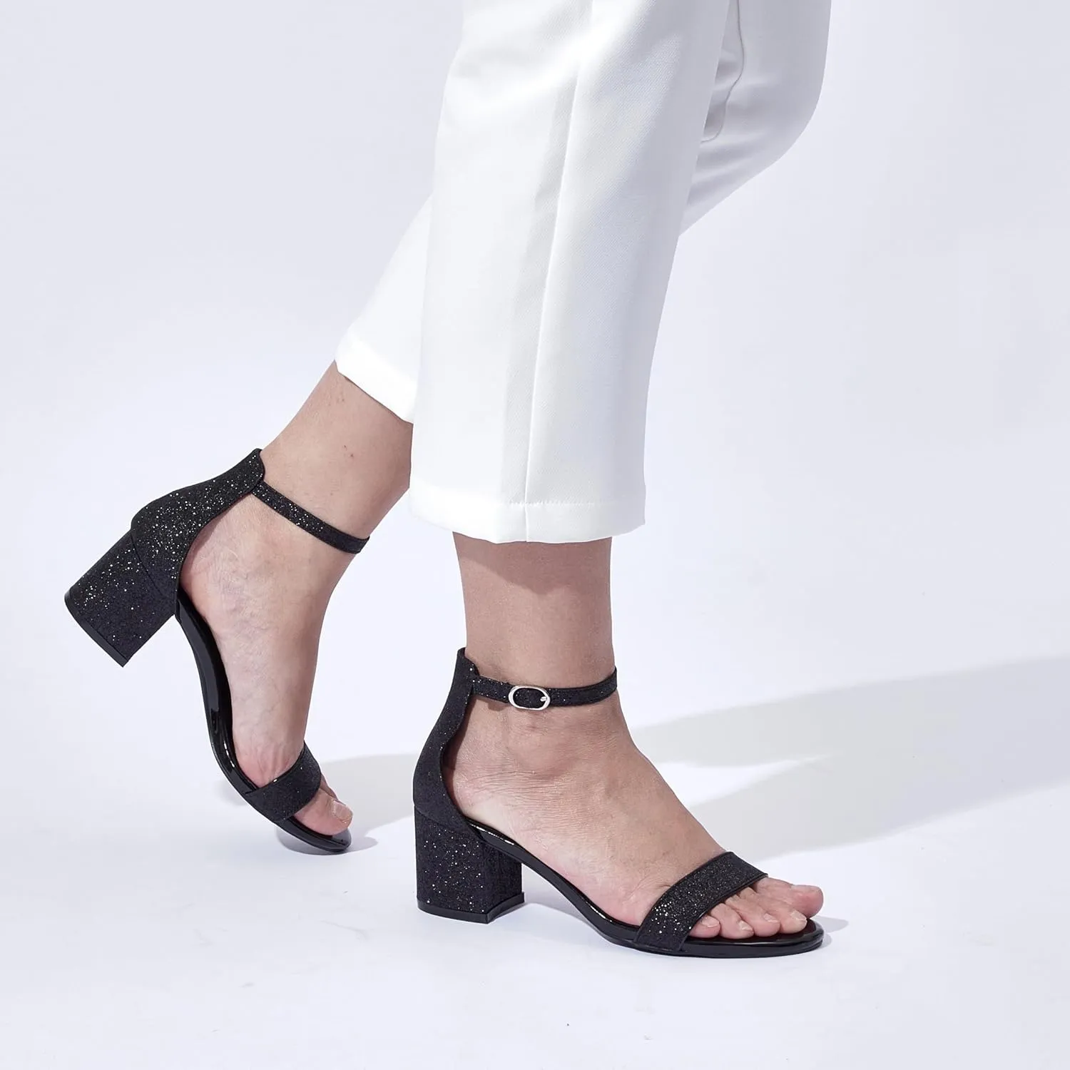 GENSHUO Women Open Toe Ankle Strap Block Chunky Low Heels Sandals for Party Prom Homecoming Dress Shoes