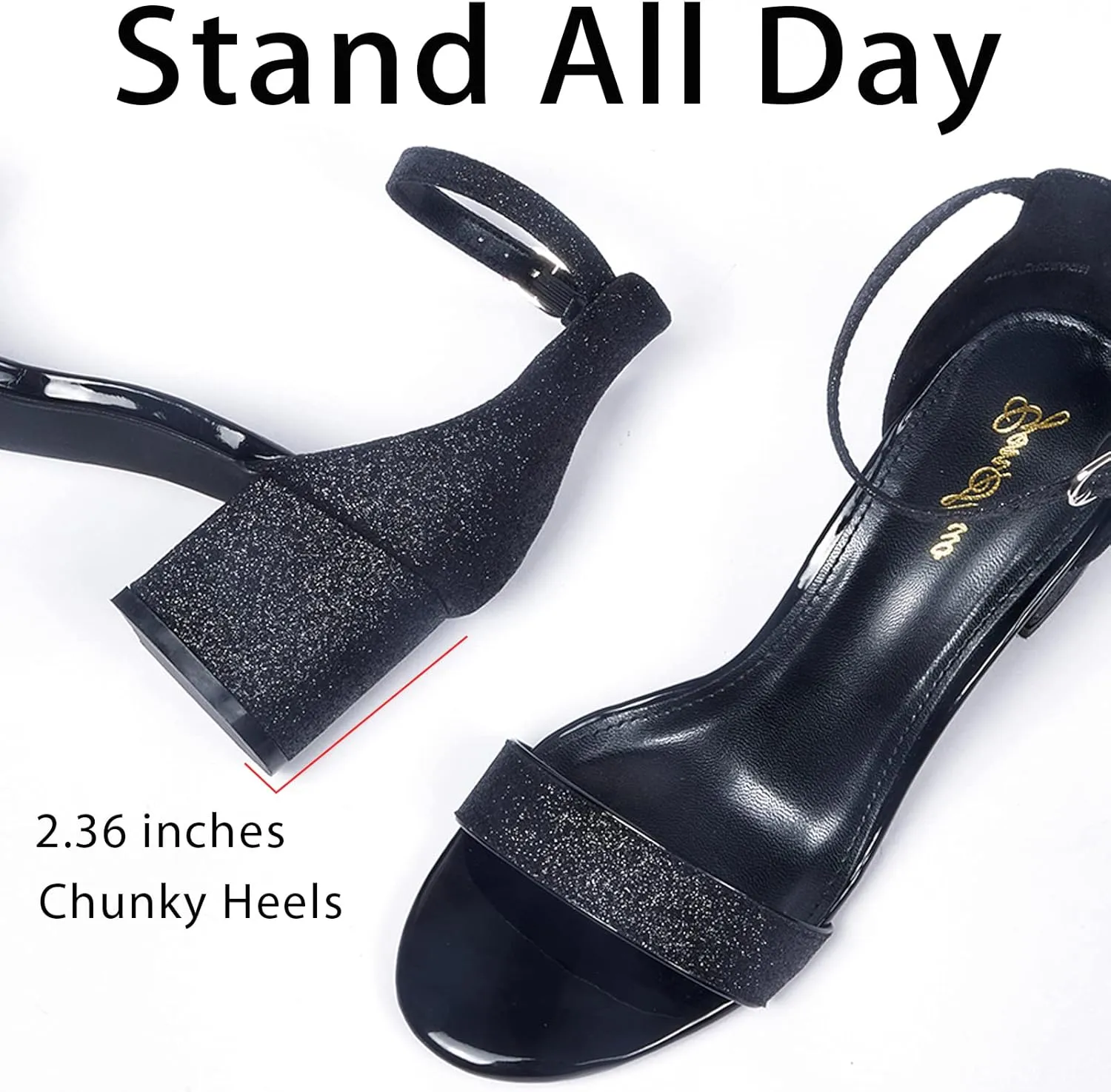 GENSHUO Women Open Toe Ankle Strap Block Chunky Low Heels Sandals for Party Prom Homecoming Dress Shoes