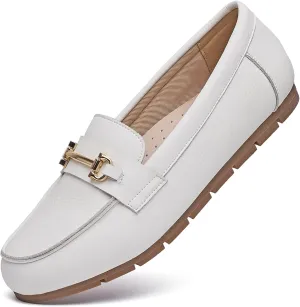 Genuine Leather Loafers for Women Driving Moccasins Business Casual Work Shoes Comfortable & Lightweight Womens Dress Flats Slip On Shoes