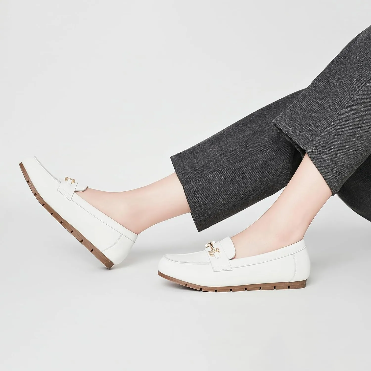 Genuine Leather Loafers for Women Driving Moccasins Business Casual Work Shoes Comfortable & Lightweight Womens Dress Flats Slip On Shoes