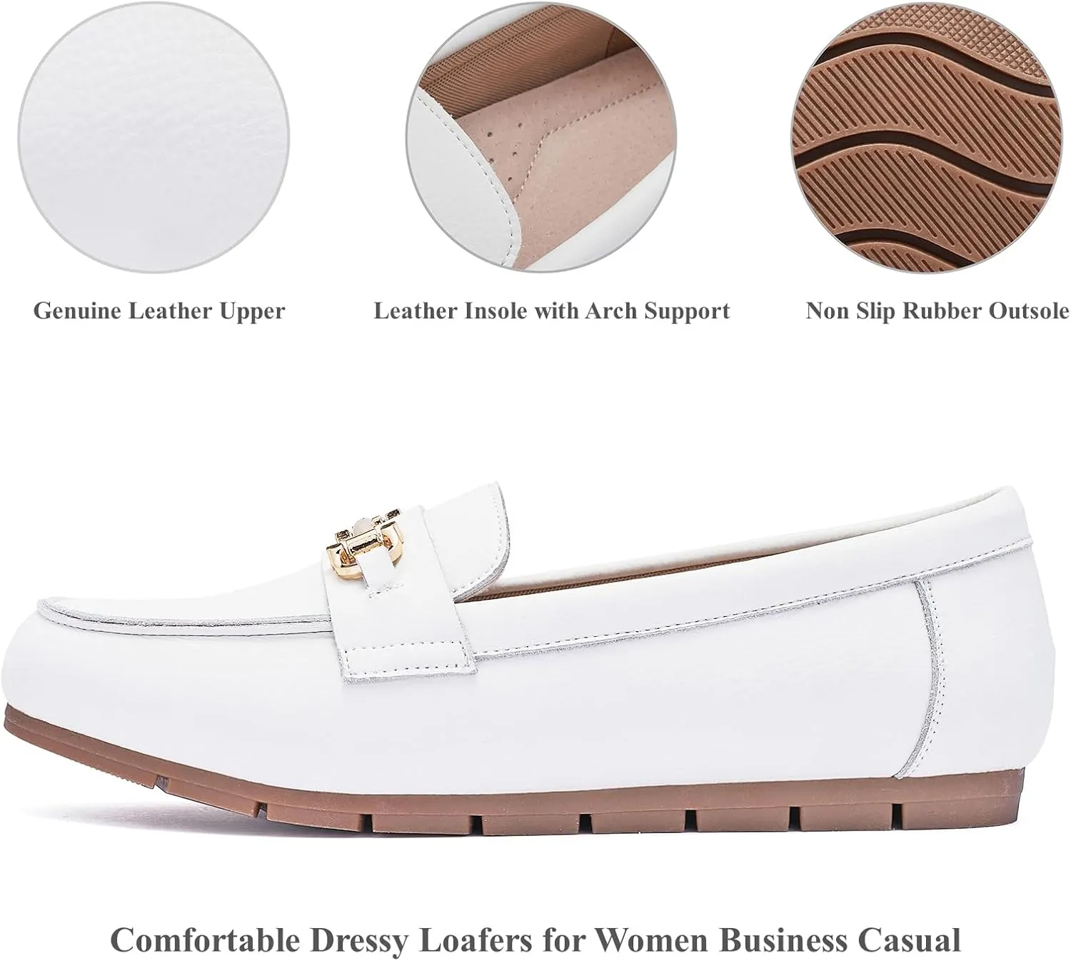 Genuine Leather Loafers for Women Driving Moccasins Business Casual Work Shoes Comfortable & Lightweight Womens Dress Flats Slip On Shoes