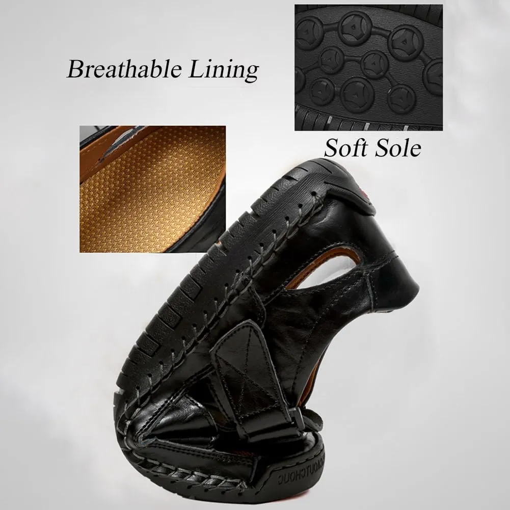 GEXECEUSS Sandals for Men Closed Toe Leather Sport Sandals Fisherman Sandals Outdoor Casual Walking Sandals Summer Water Shoes Beach Wading Shoes