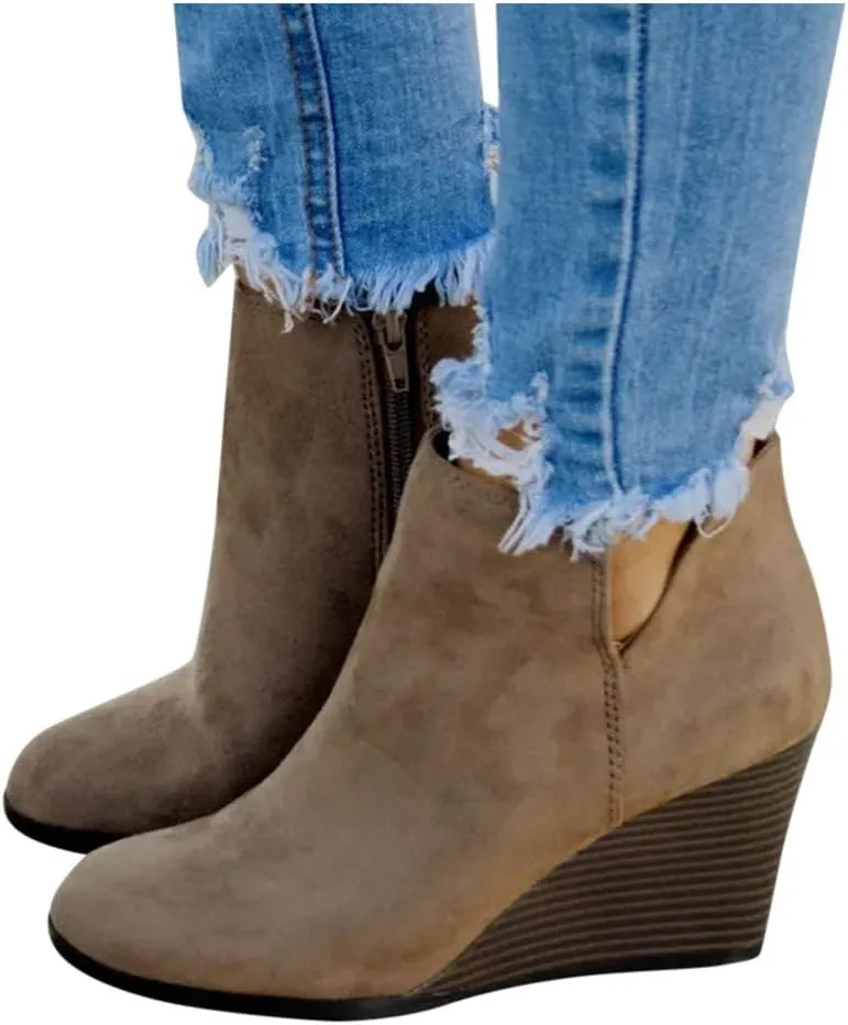 Gibobby Booties for Women with Heel and Buckle,Ankle Boots Round Toe Faux Stacked Low Heel Side Zipper Winter Boots